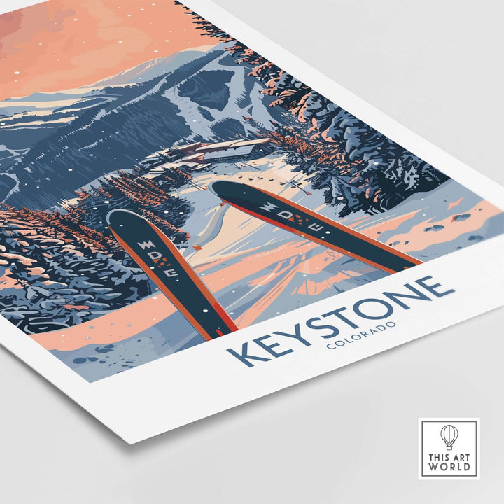 Keystone Colorado ski poster, winter mountain scene, wall art print