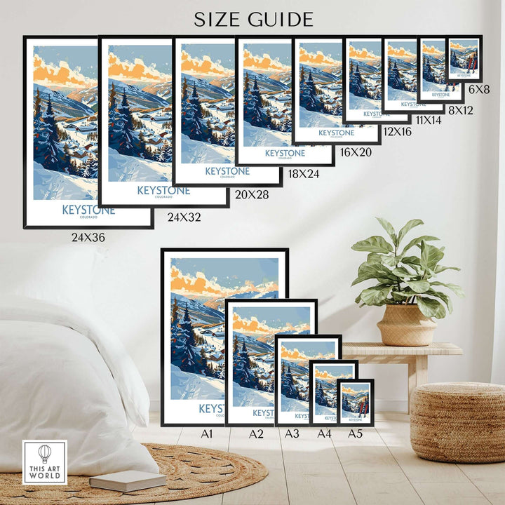 Keystone Wall Art Poster Size Guide Displayed in Bedroom Setting