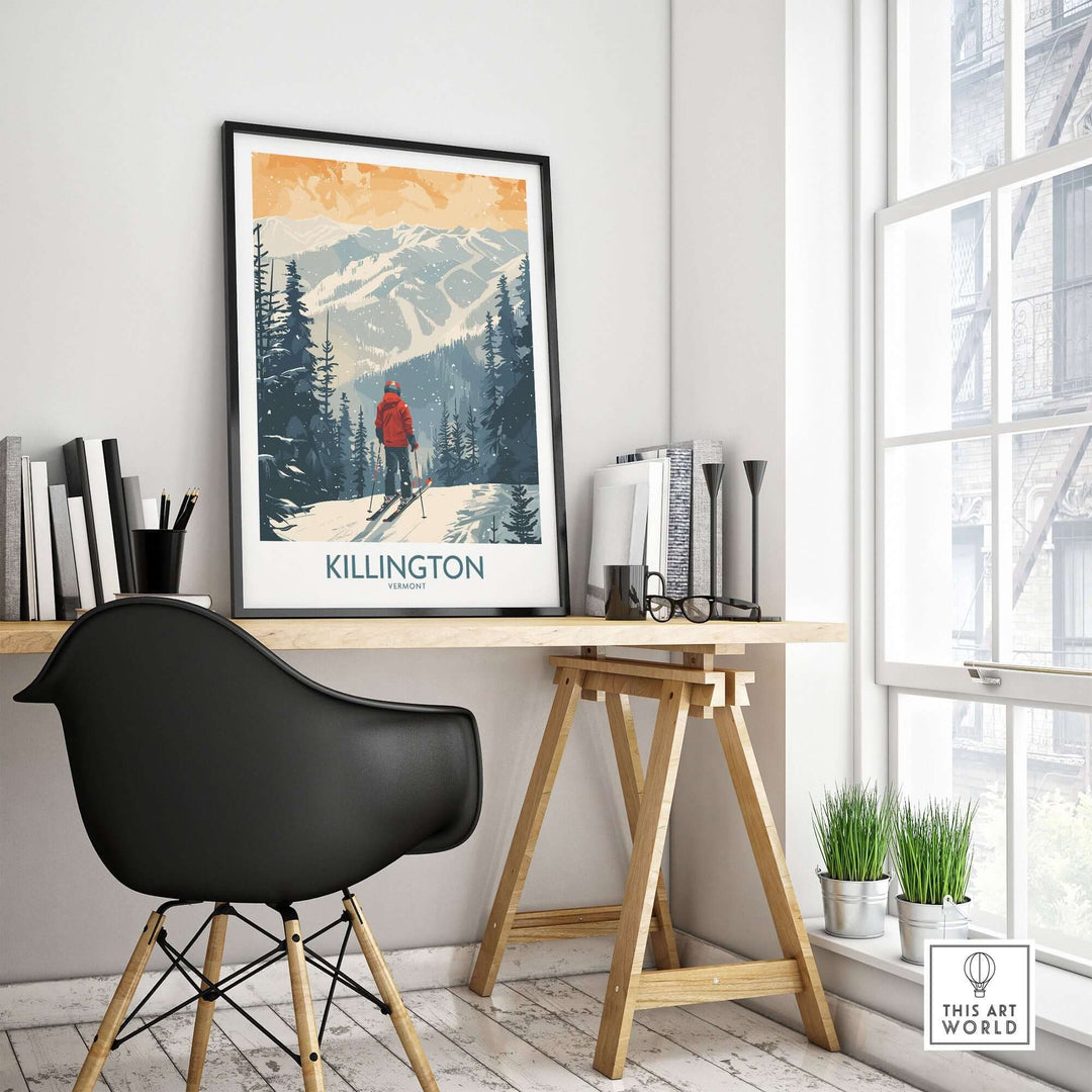 Killington Vermont Poster in Modern Interior with Chair and Desk