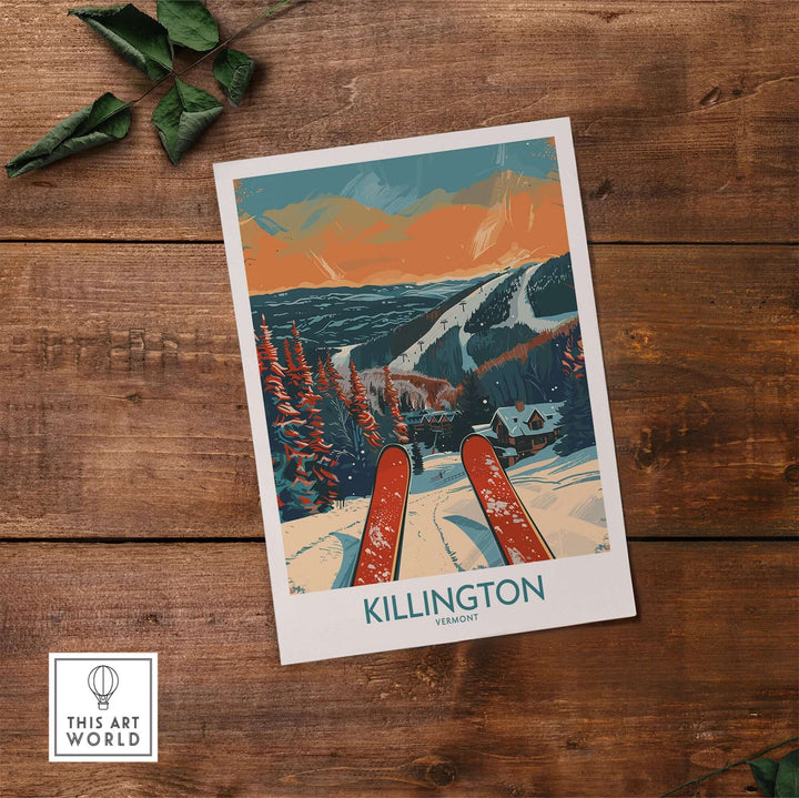 Killington Ski Print showcasing vibrant slopes and sunset in Vermont, perfect for ski wall art enthusiasts.