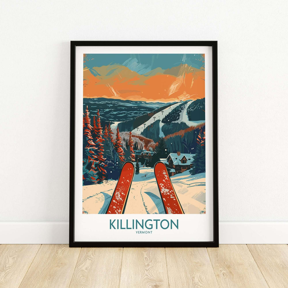 Killington Ski Print featuring vibrant slopes and mountains in Vermont, perfect for ski enthusiasts and wall decor.