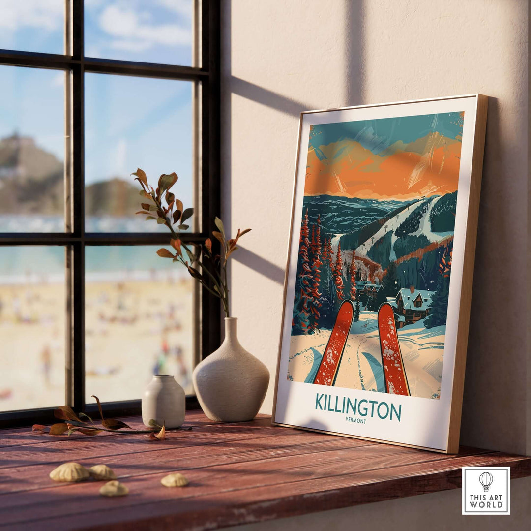 Killington Ski Print featuring vibrant slopes and scenic Vermont landscape, perfect for ski enthusiasts and wall art decor.