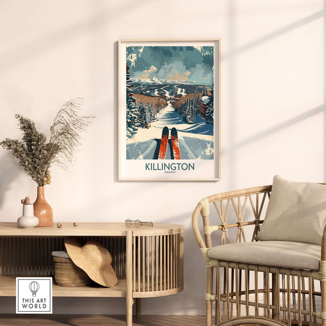 Killington wall art poster displayed in a cozy living room setting with chair and decorative console table.