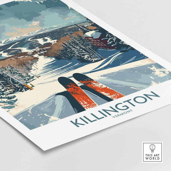 Killington Vermont ski poster with mountain landscape and colorful art design