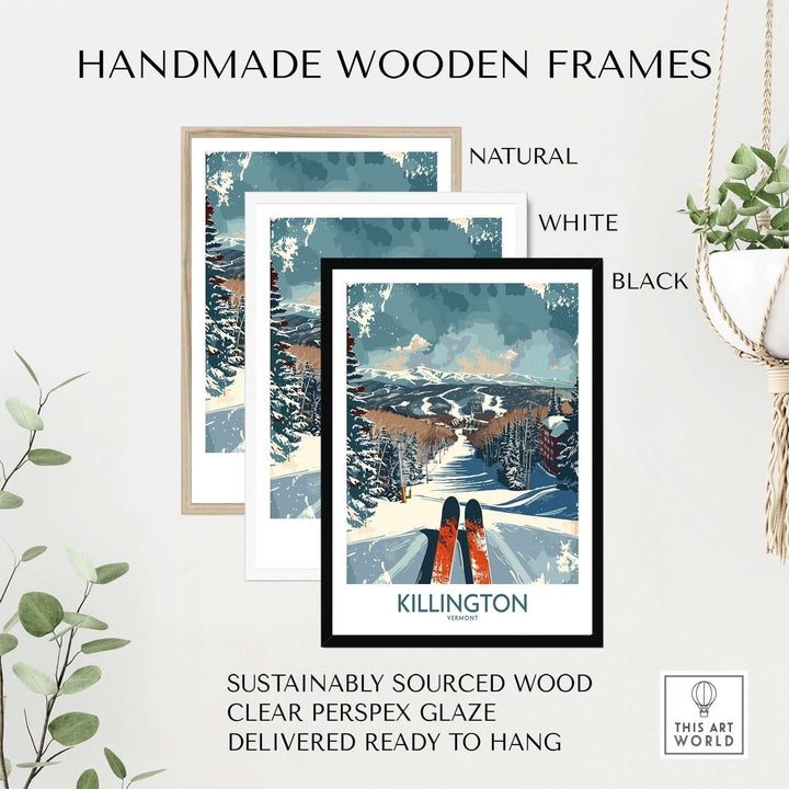 Handmade Killington wall art poster in natural, white, and black frames with sustainably sourced wood and clear perspex glaze.