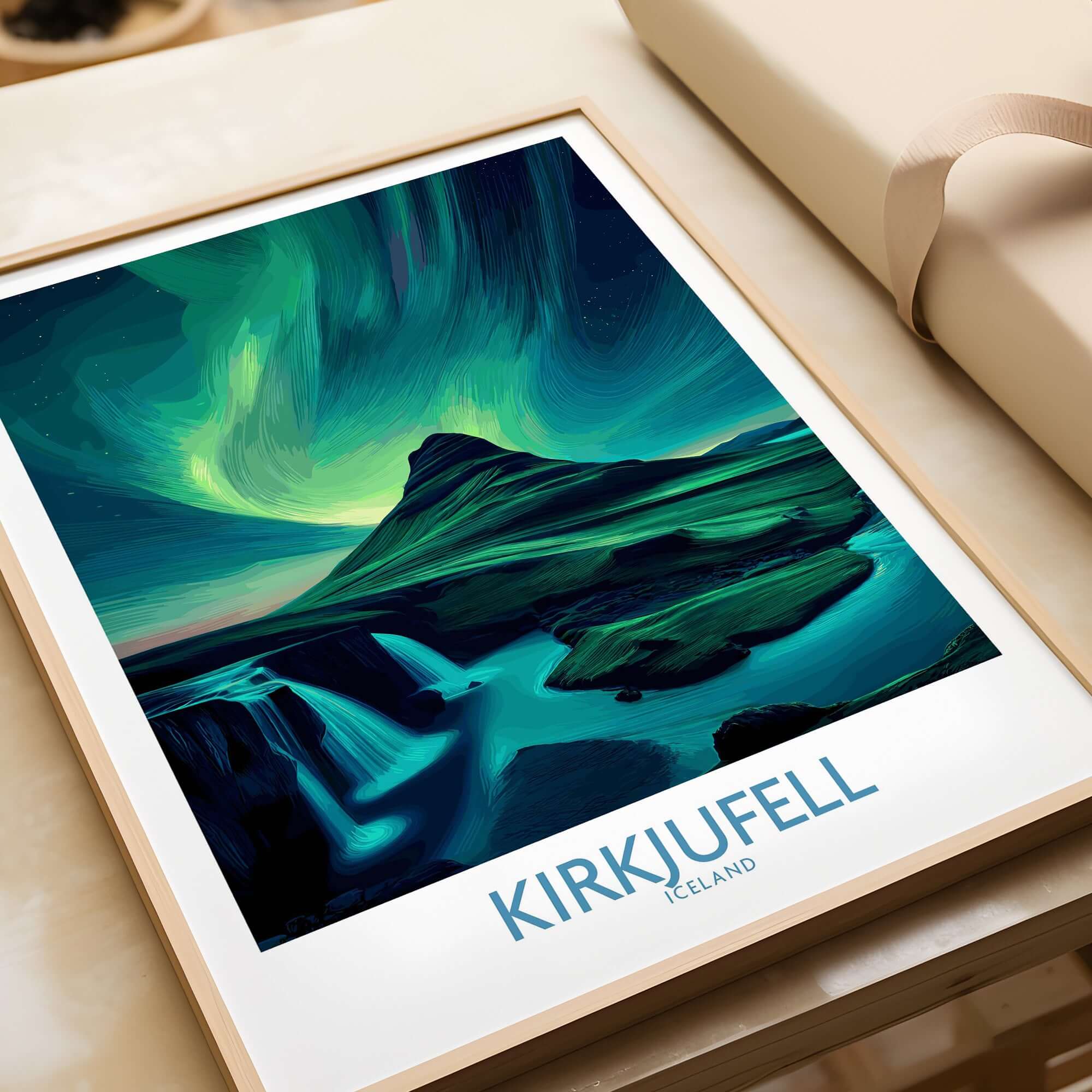 Kirkjufell Iceland Art Print | Waterfall Poster featuring the iconic Kirkjufell Mountain and stunning waterfall in vibrant colors.