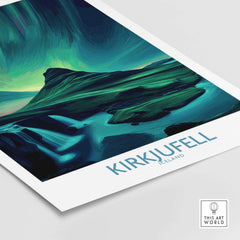 Kirkjufell Iceland Art Print | Waterfall Poster featuring vibrant artwork of Kirkjufell Mountain and scenic landscape.