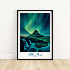 Kirkjufell Iceland Art Print | Waterfall Poster featuring vibrant colors and a serene landscape.