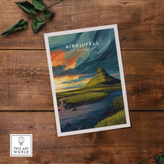 Kirkjufell Poster Snæfellsnes Print | Icelandic Landscape Decor showcasing the majestic Kirkjufell mountain and vibrant landscape.