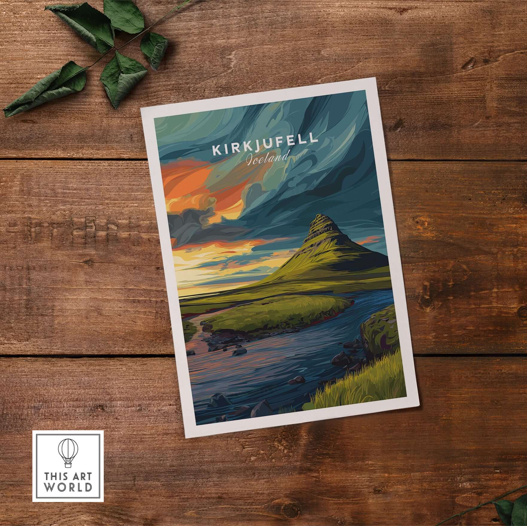 Kirkjufell Poster Snæfellsnes Print | Icelandic Landscape Decor showcasing the majestic Kirkjufell mountain and vibrant landscape.