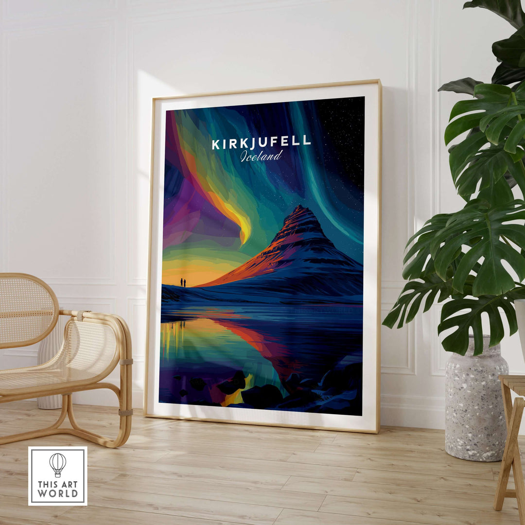 Kirkjufell Poster Snæfellsnes Print | Icelandic Travel Wall Art featuring vibrant colors and mountain scenery