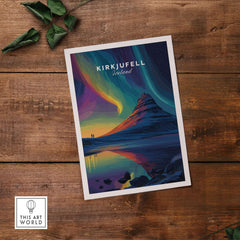 Kirkjufell Poster Snæfellsnes Print | Icelandic Travel Wall Art featuring the iconic mountain and colorful sky.