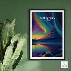 Kirkjufell Poster Snæfellsnes Print | Icelandic Travel Wall Art showcasing vibrant illustration of Snæfellsnes mountain.