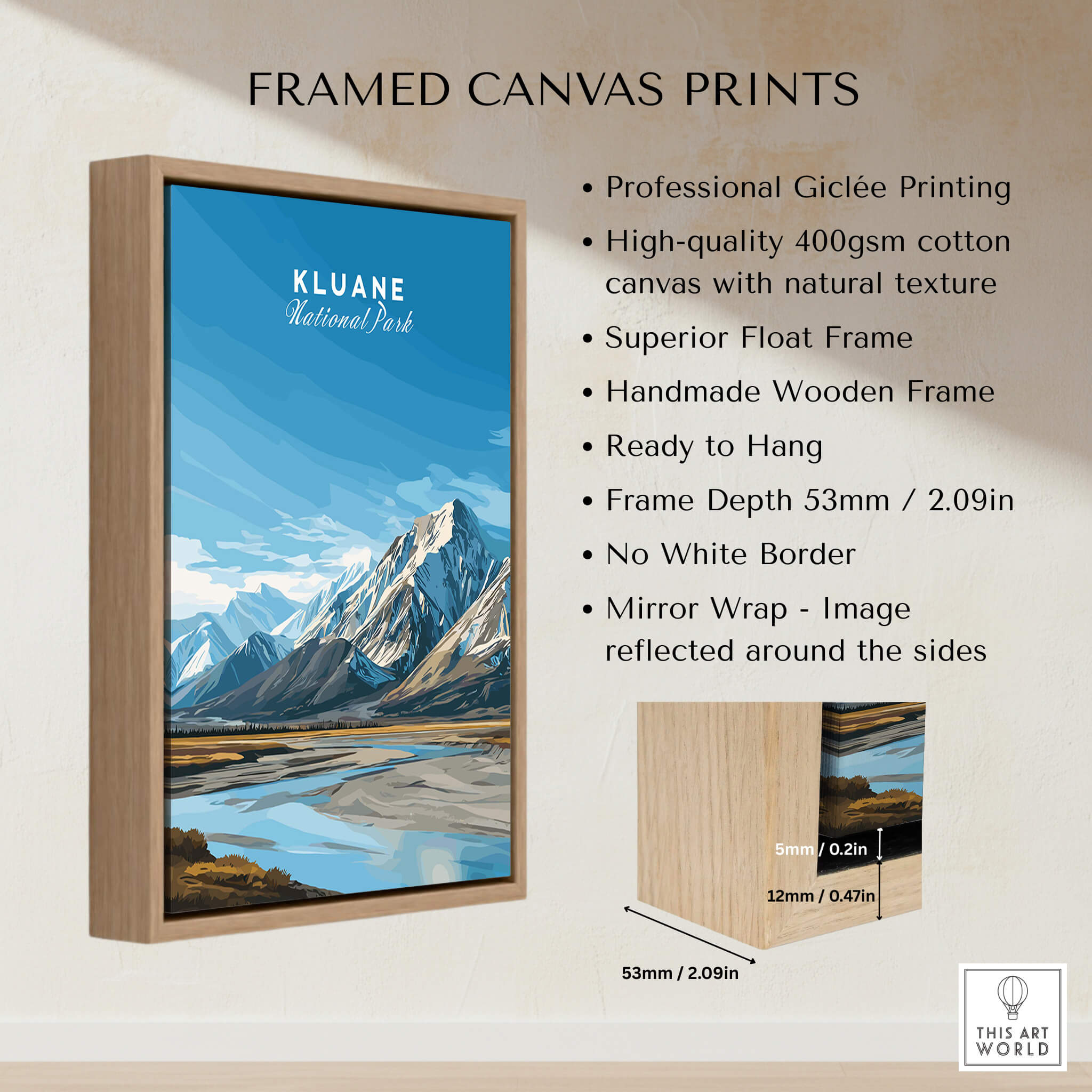 Kluane National Park Canada Wall Art Print | Travel Poster framed canvas print showcasing stunning landscape.