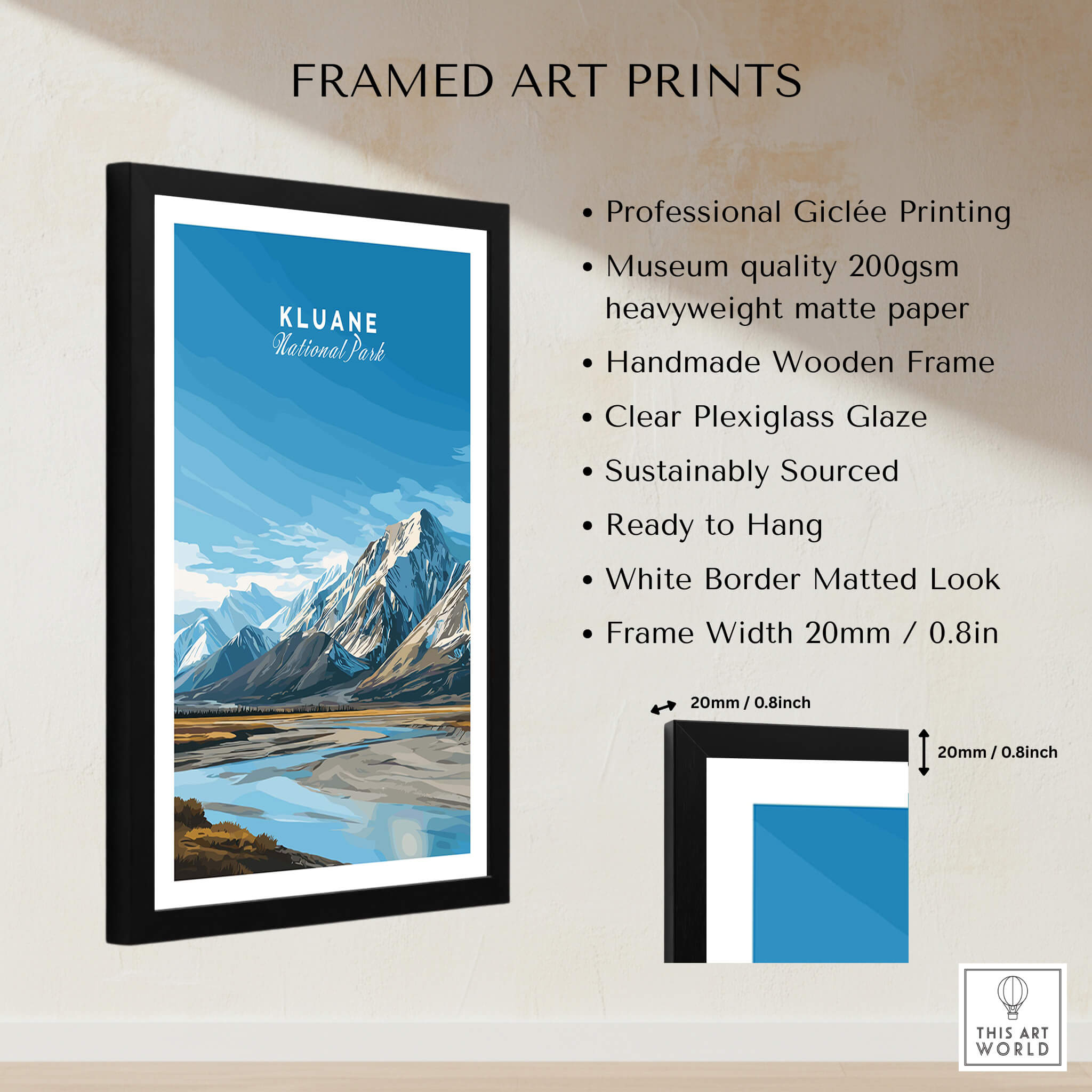Kluane National Park Canada Wall Art Print | Travel Poster framed art print showcasing stunning landscapes.
