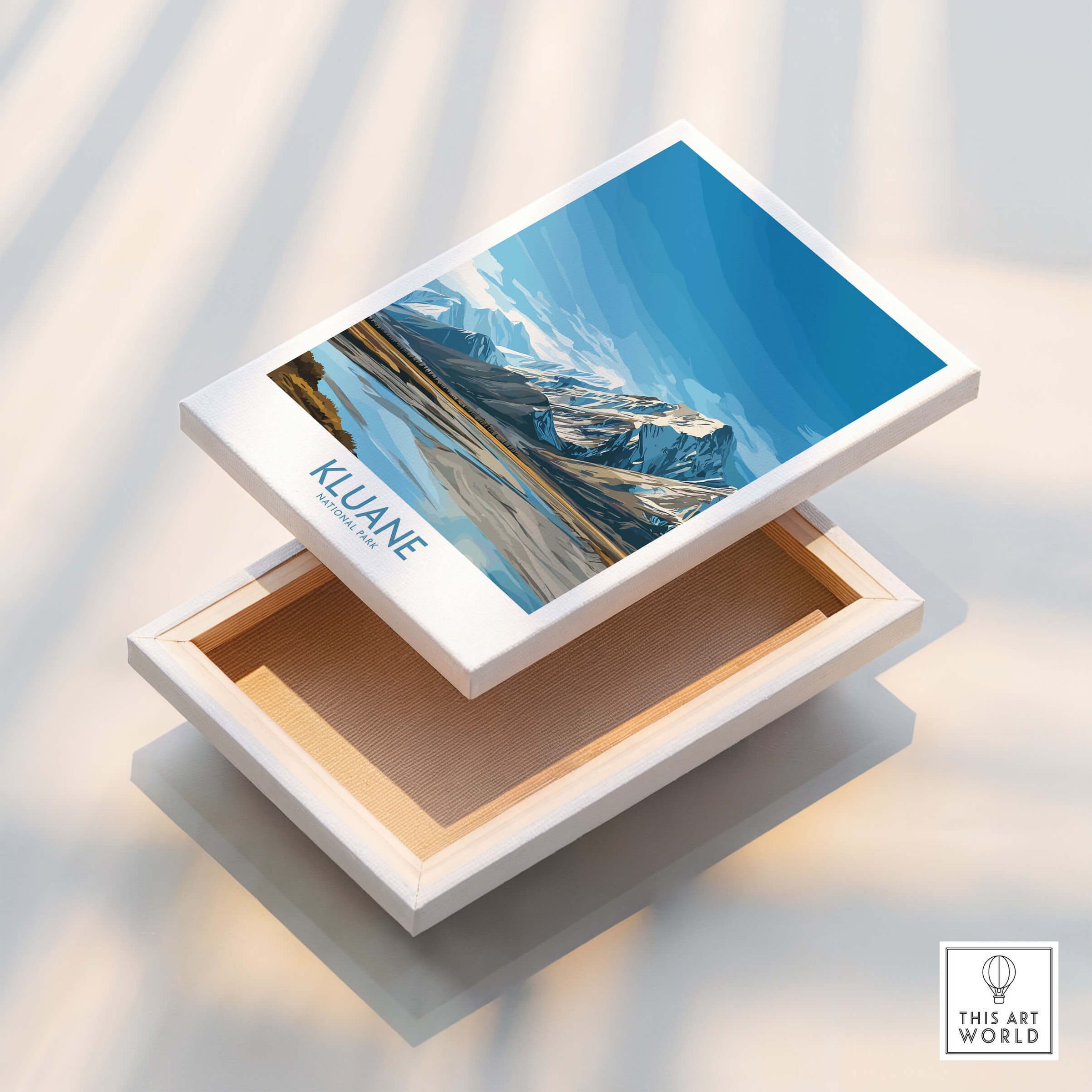 Kluane National Park Canada Poster | Yukon Canvas Print design shown on an open box.