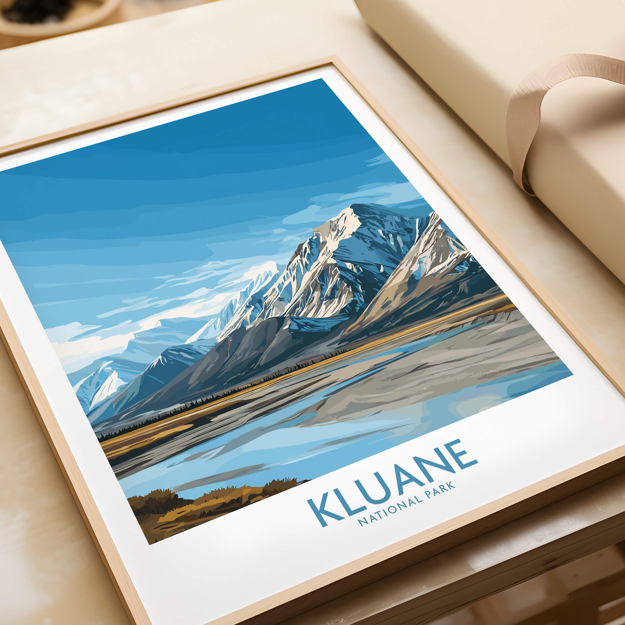 Kluane National Park Canada Poster | Yukon Canvas Print featuring majestic mountain scenery and serene waters.