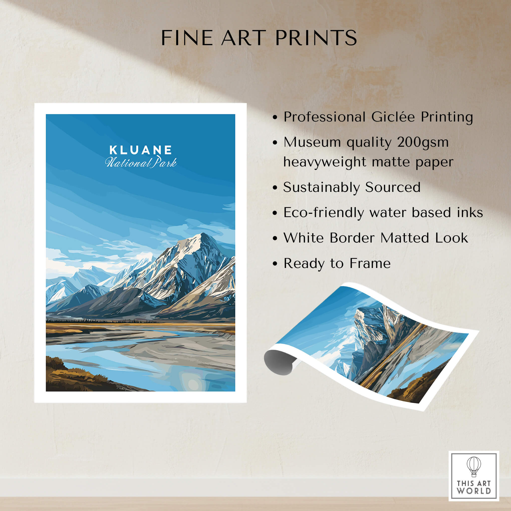 Kluane National Park Canada Wall Art Print | Travel Poster showcasing stunning Arctic landscapes in vibrant colors.