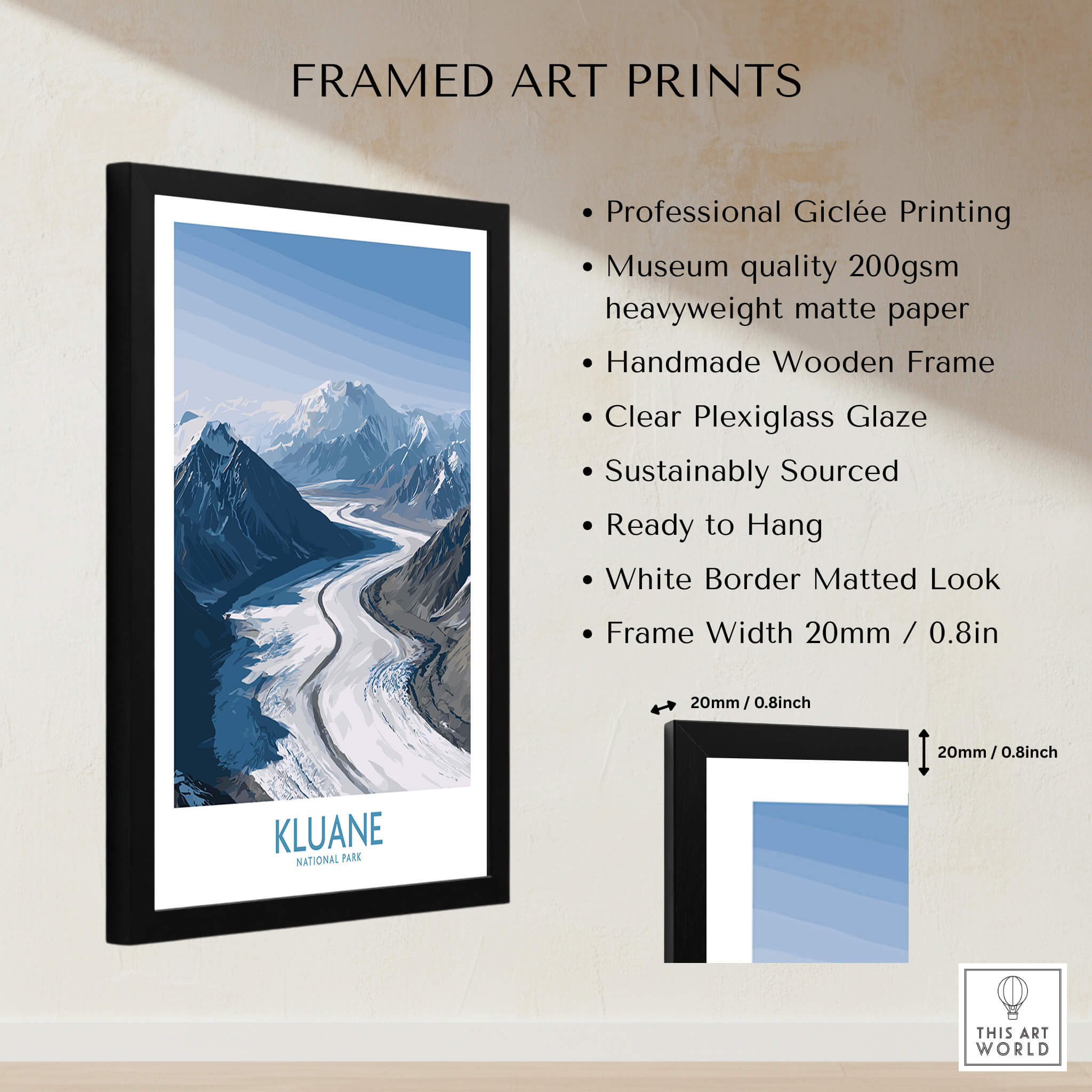 Kluane National Park Wall Art Canvas Print showcasing dramatic mountain vistas and pristine glaciers in a stylish frame.