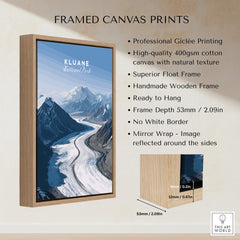 Kluane National Park Poster - Canvas Print showcased in a framed Giclée canvas with natural texture and handmade wooden frame.