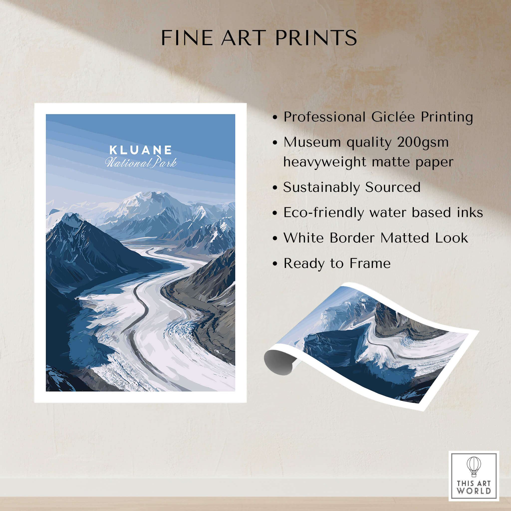 Kluane National Park Poster - Canvas Print showcasing stunning glacier landscapes and professional Giclée printing.