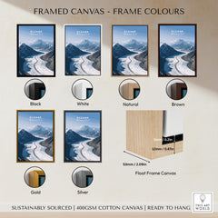 Kluane National Park Poster - Canvas Print framed in various colors including black, white, natural, brown, gold, and silver.