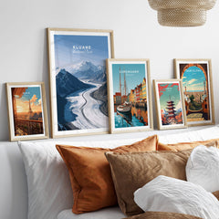 Kluane National Park Poster - Canvas Print displayed alongside travel posters on a stylish wall.