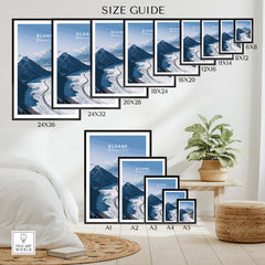 Kluane National Park Poster - Canvas Print size guide with various dimensions and frame styles