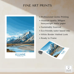 Kluane National Park Canada Poster | Yukon Canvas Print featuring stunning mountain landscape and blue skies.