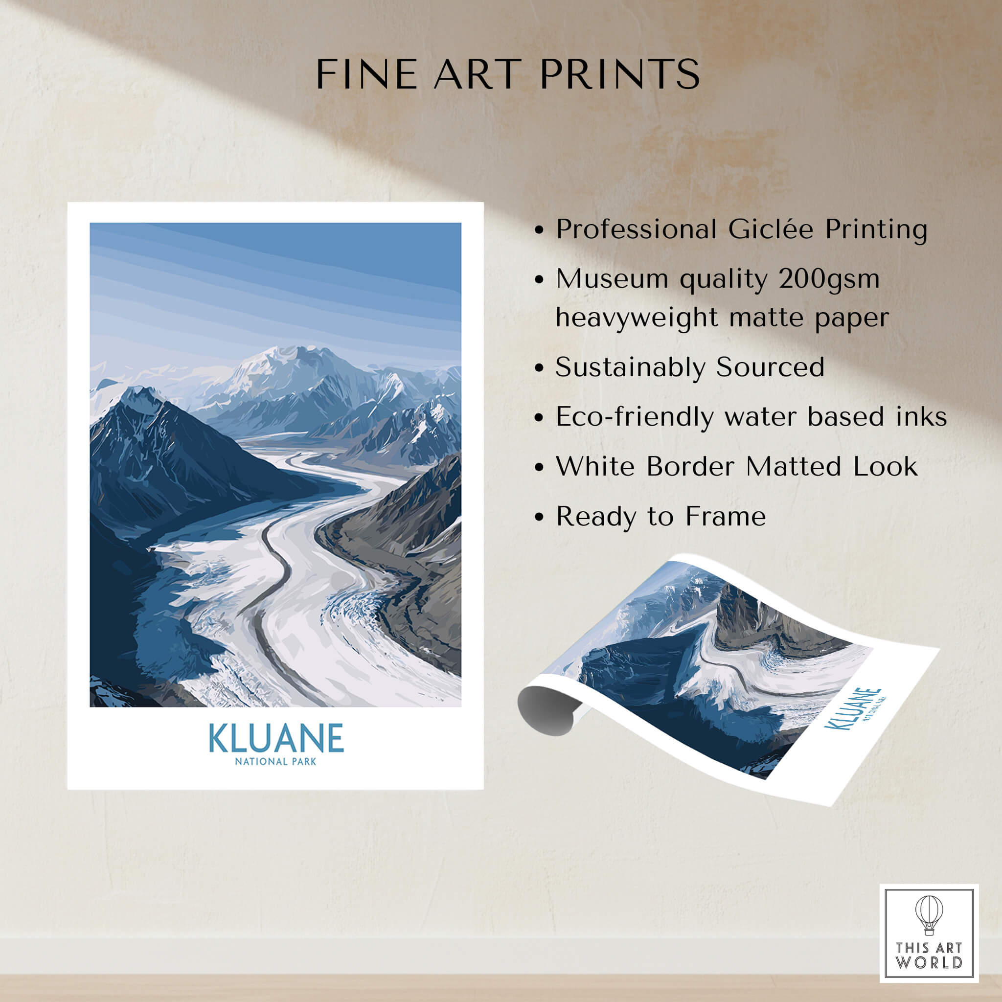 Kluane National Park Wall Art Canvas Print showcasing mountain vistas and glaciers on heavyweight matte paper.