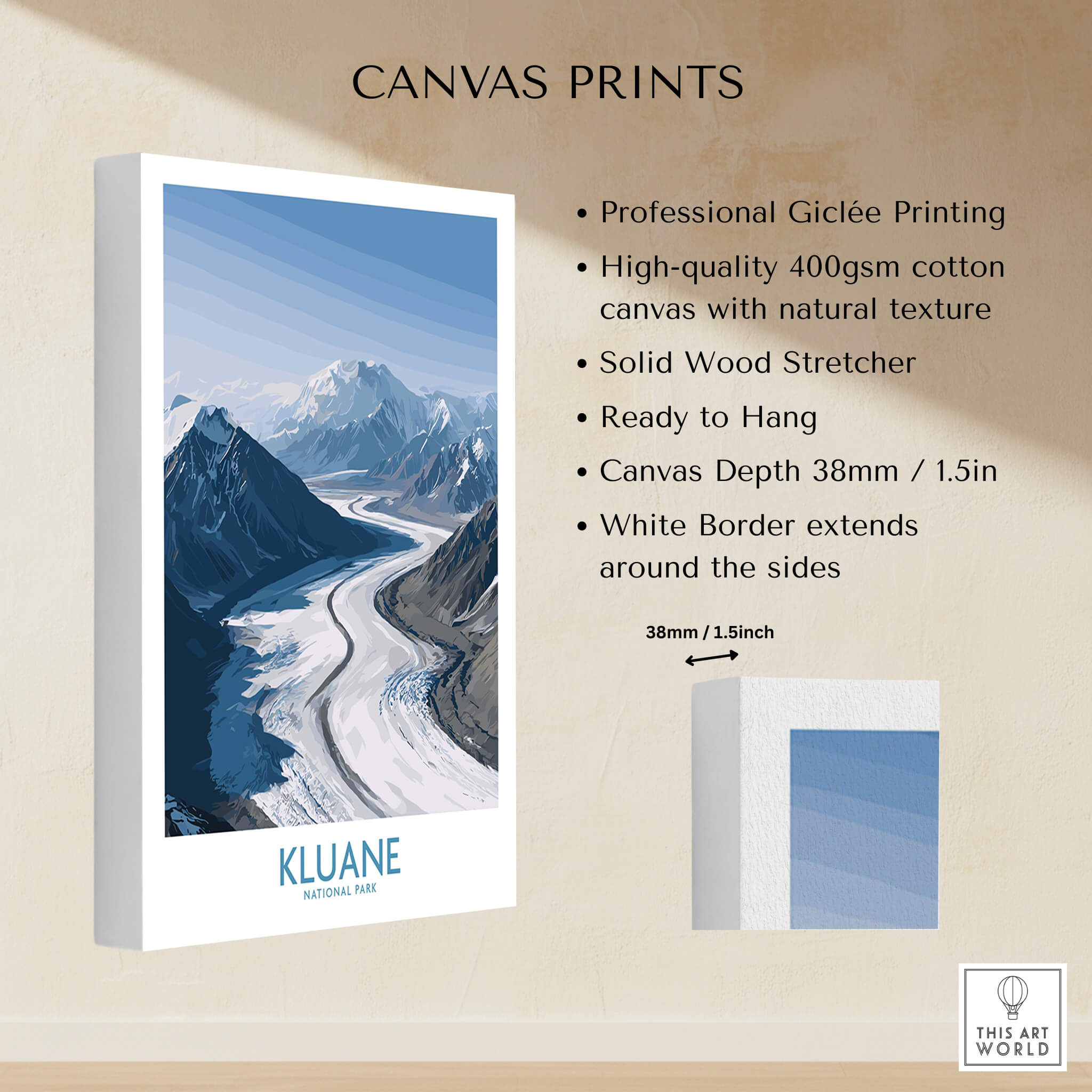 Kluane National Park Wall Art Canvas Print showcasing scenic mountain landscape and glacier.