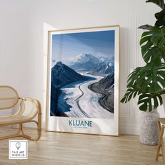 Kluane National Park Wall Art Canvas Print featuring mountain vistas and a river in a modern home setting.