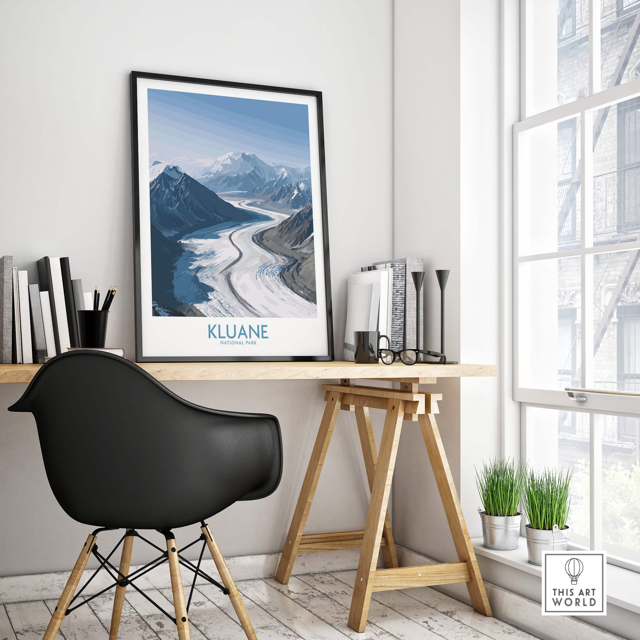 Kluane National Park Wall Art Canvas Print featuring stunning mountain and glacier landscape in a stylish interior setting.