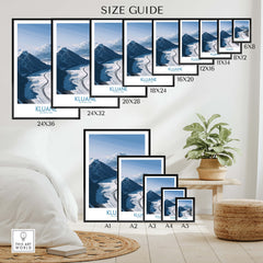 Kluane National Park Wall Art Canvas Print size guide showcasing various frame sizes for wall art decor.