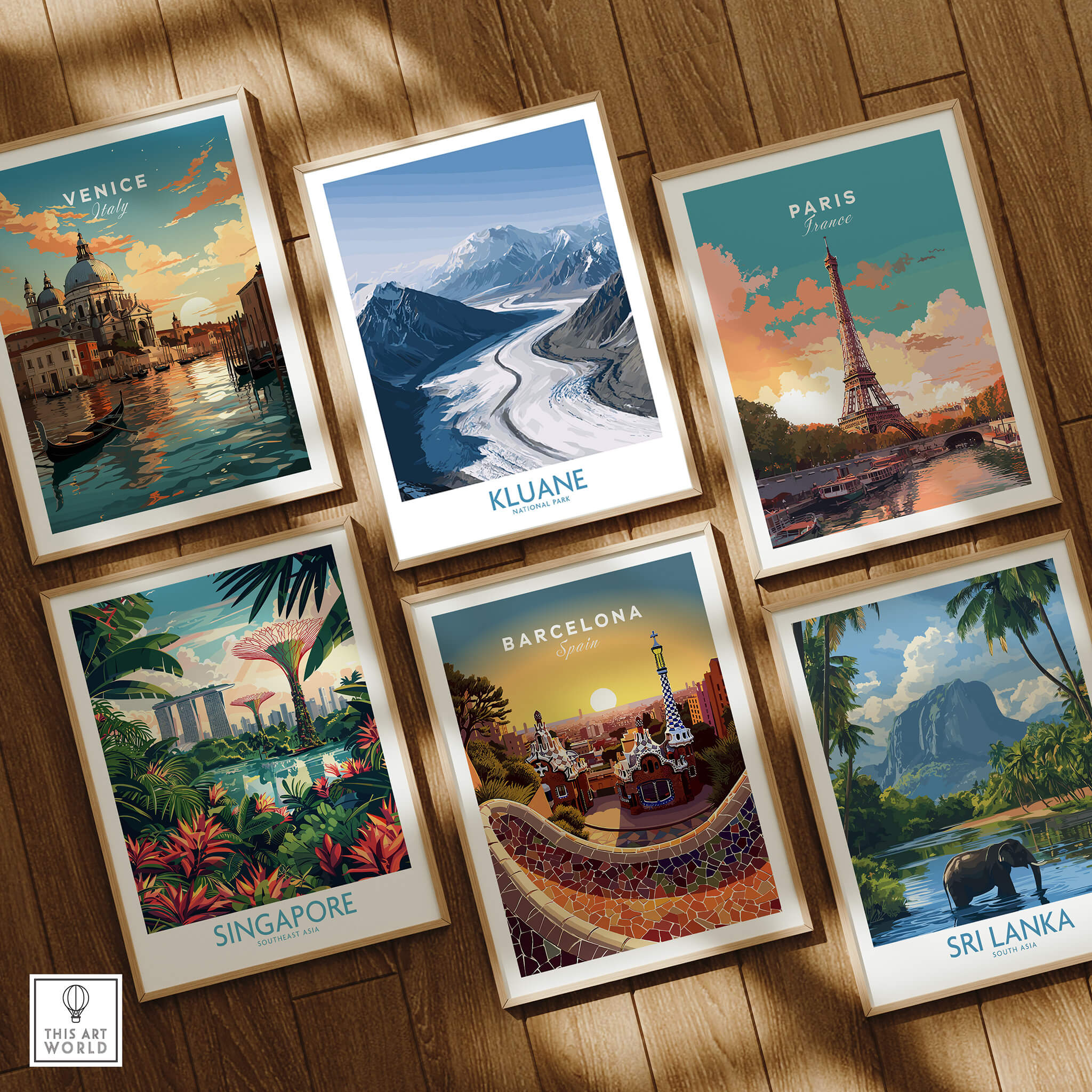 Kluane National Park Wall Art Canvas Print among travel art prints featuring Venice, Paris, Barcelona, Singapore, and Sri Lanka.