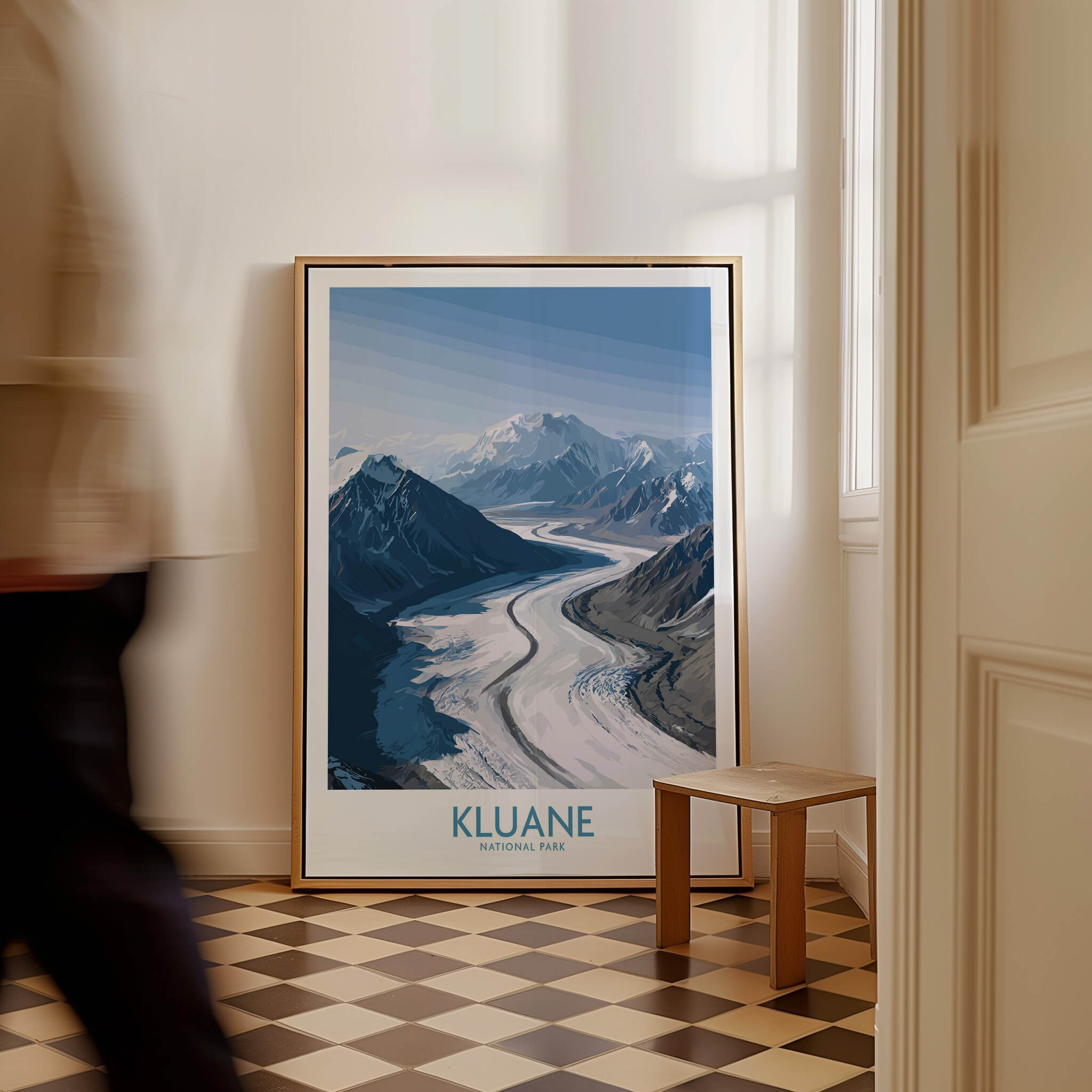 Kluane National Park Wall Art Canvas Print displayed in a stylish interior setting with mountain landscape.