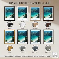 Koh Phi Phi Thailand Canvas Print | Longtail Boat Ocean Scene Poster framed print color options display
