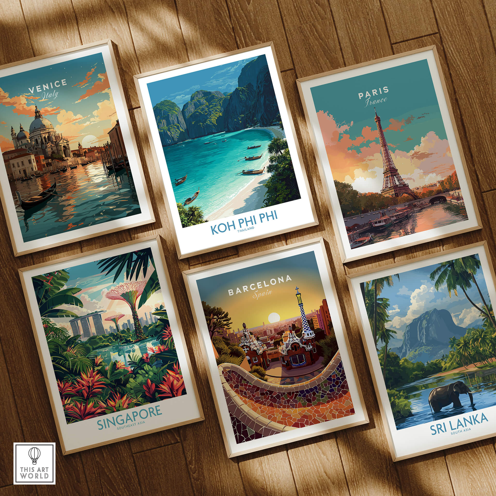 Koh Phi Phi Thailand Canvas Print | Longtail Boat Ocean Scene Poster amidst travel art collection including Venice and Paris.