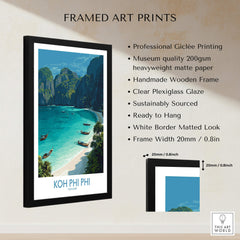 Koh Phi Phi Thailand Canvas Print | Longtail Boat Ocean Scene Poster framed art print with professional Giclée printing.