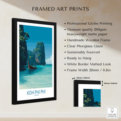 Koh Phi Phi Thailand Poster | Turquoise Sea & Limestone Cliffs Canvas Print framed art print showcasing stunning natural beauty.
