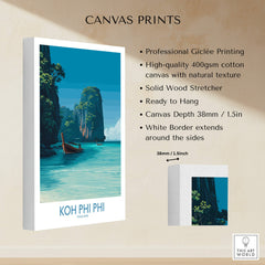 Koh Phi Phi Thailand Poster | Turquoise Sea & Limestone Cliffs Canvas Print showcasing vivid scenery and quality craftsmanship.
