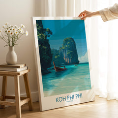 Koh Phi Phi Thailand Poster | Turquoise Sea & Limestone Cliffs Canvas Print showcasing scenic beauty.