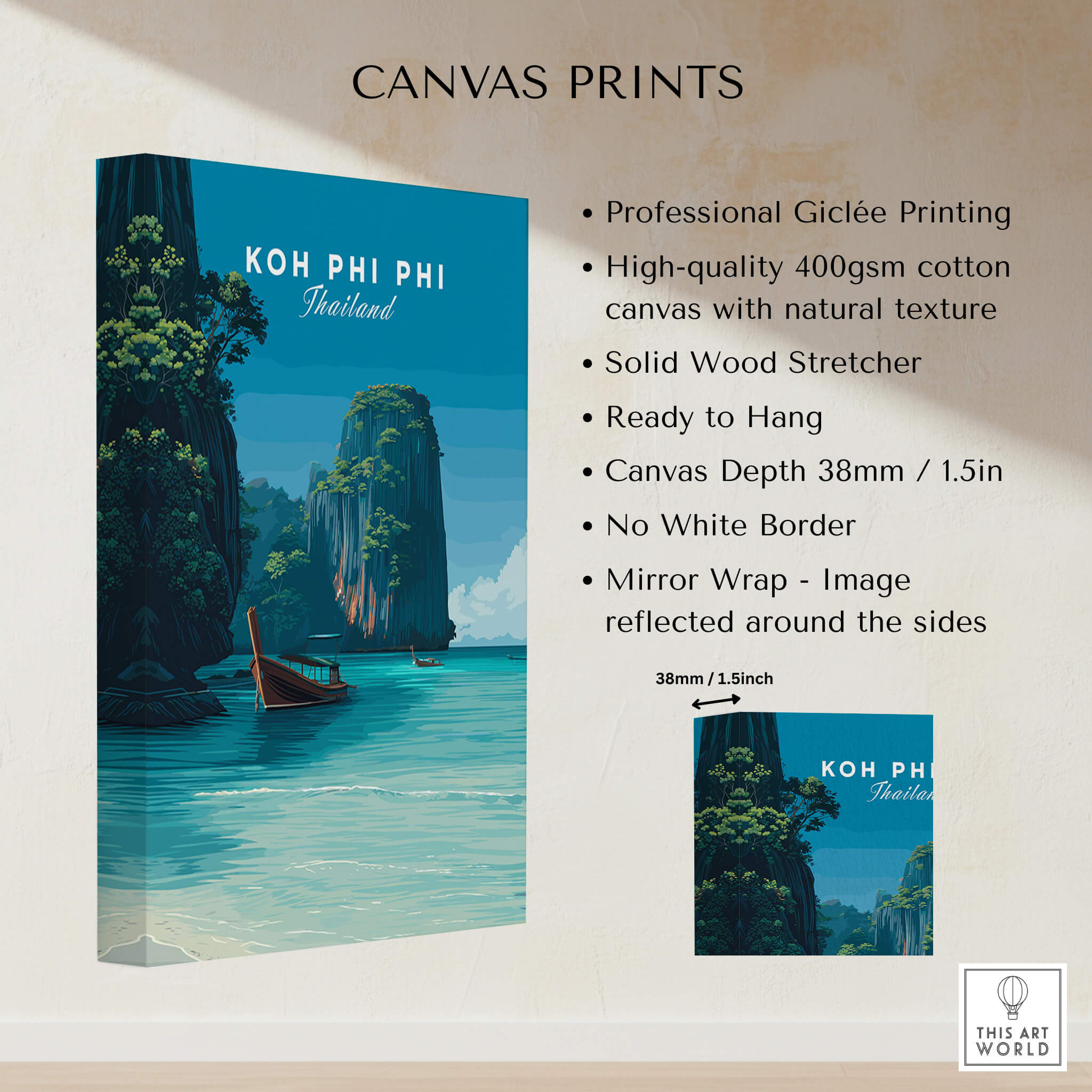 Koh Phi Phi Thailand Wall Art Print | Island Paradise Coastal Travel Poster showcasing professional giclée printing details.