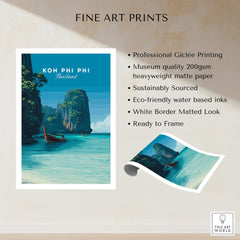 Koh Phi Phi Thailand Wall Art Print | Island Paradise Coastal Travel Poster showcasing professional Giclée printing and quality details.