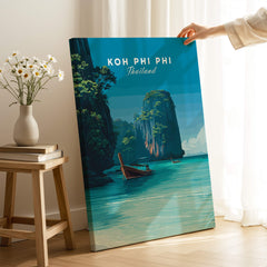 Koh Phi Phi Thailand Wall Art Print | Island Paradise Coastal Travel Poster featuring tropical landscape and calm waters.