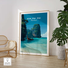 Koh Phi Phi Thailand Wall Art Print | Island Paradise Coastal Travel Poster featuring vivid turquoise lagoons and tropical landscape.