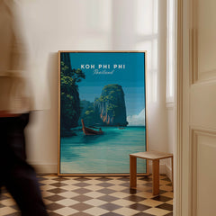 Koh Phi Phi Thailand Wall Art Print | Island Paradise Coastal Travel Poster displayed in a modern room