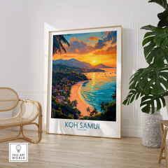 Koh Samui Poster featuring vibrant sunset over the tropical beach scenery of Koh Samui, Thailand.