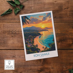 Koh Samui Poster showcasing a vibrant sunset over the tropical beach, perfect for home or office decor.