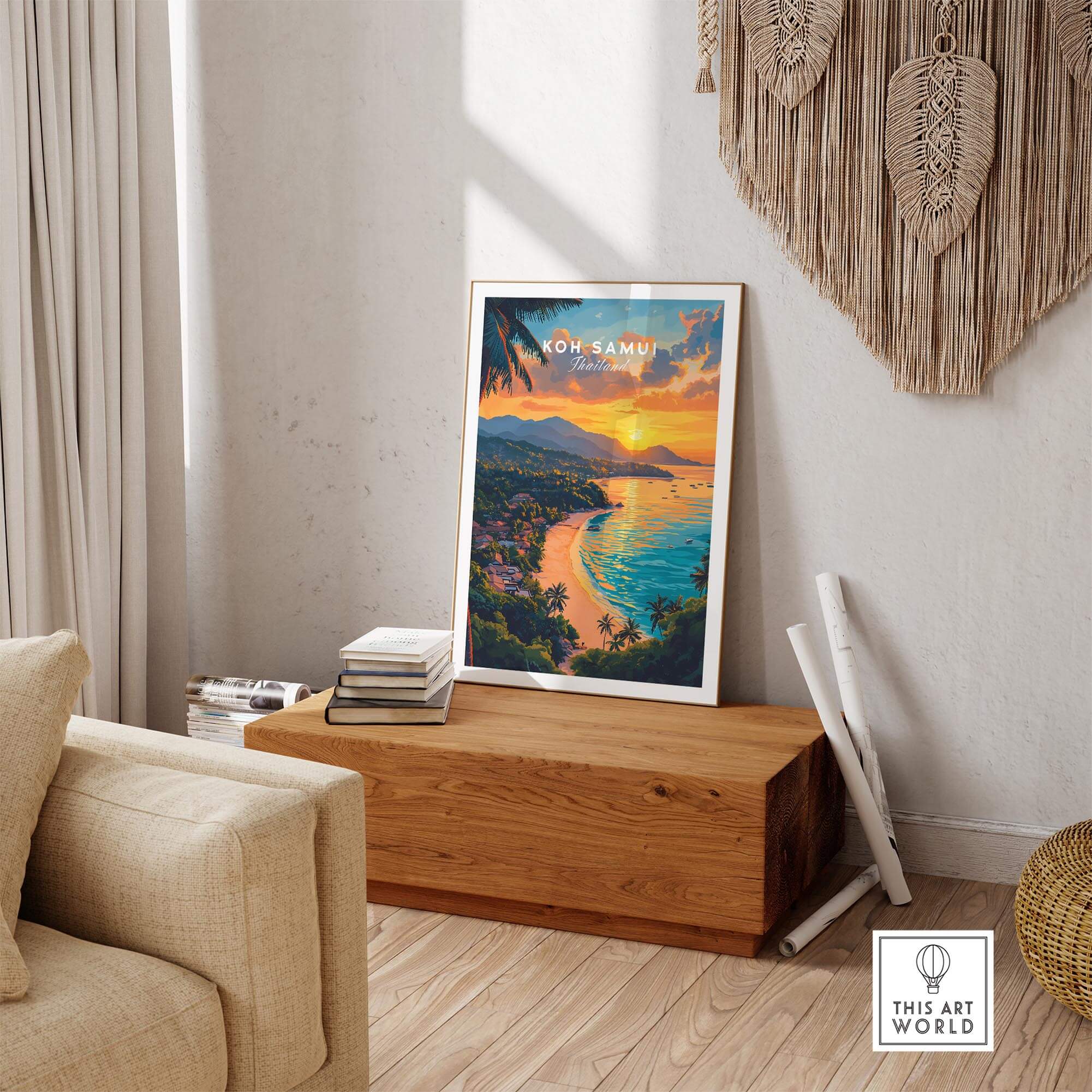 Koh Samui Print featuring a scenic tropical beach sunset, perfect Thailand wall art for home decor.